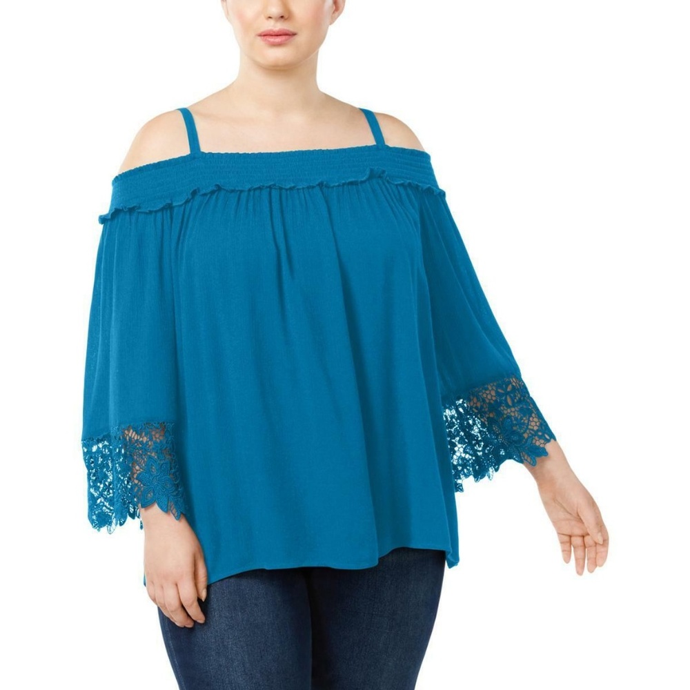 INC Cold Shoulder 3/4 Lace Cuff Sleeve Blouse 0X